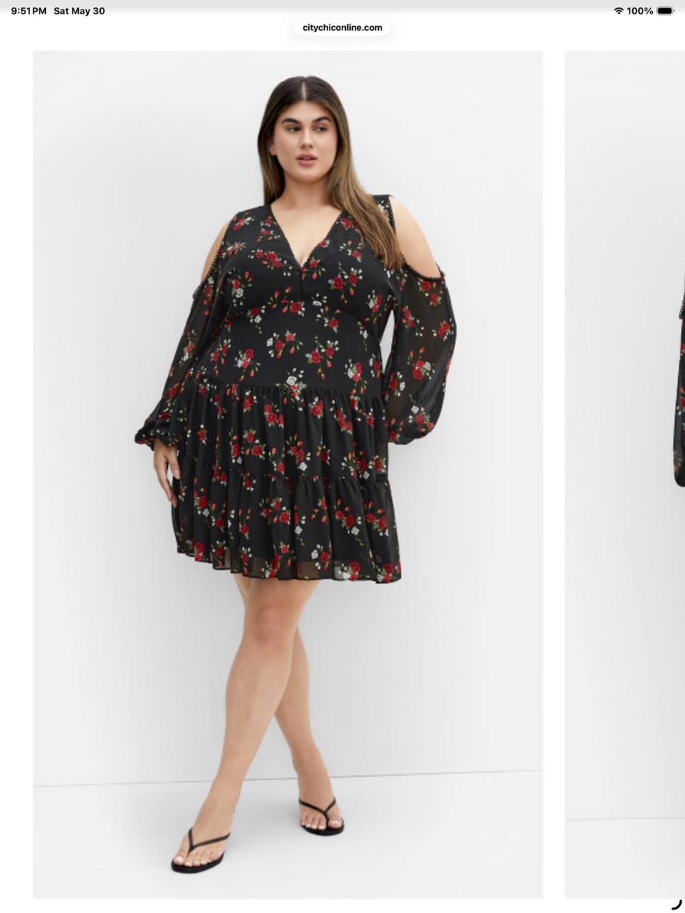 City Chic Black Mini Dress with Red Floral Print